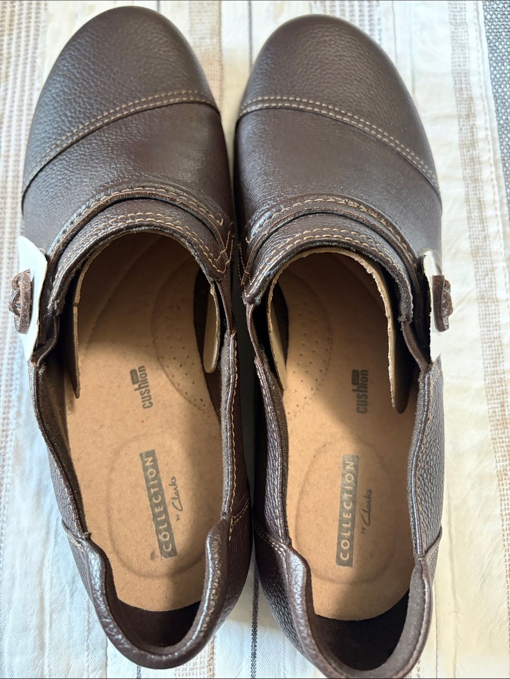 Clarks Brown Leather Slip-On Loafers with Side Buckle